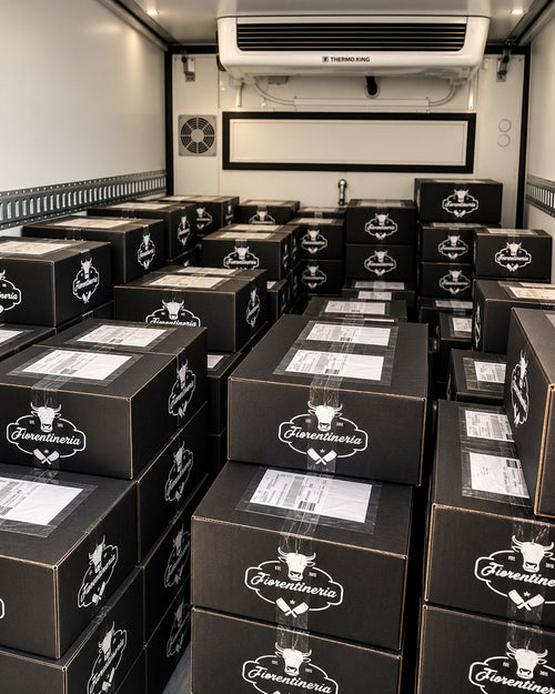 Box Fiorentineria caricati in un furgone refrigerato Thermo King